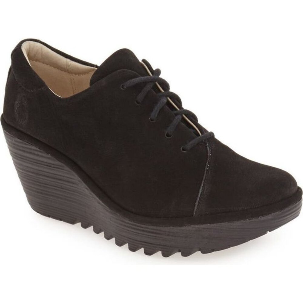 FLY London Yumi lace up platform wedge shoe bootie shootie size 39/US 8-8.5